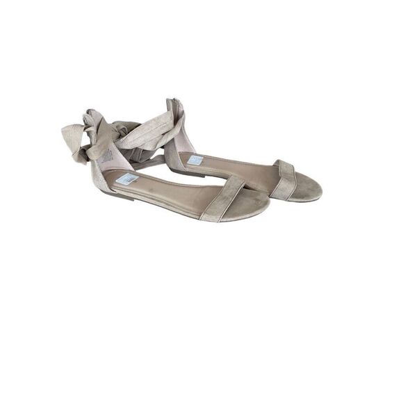 Express Womens Cream Back Zip Open Toe Ankle Strap Tie Flat Sandal Size 8 - Picture 3 of 5